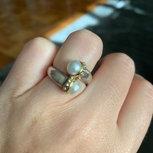 Lagos double Pearl Luna ring